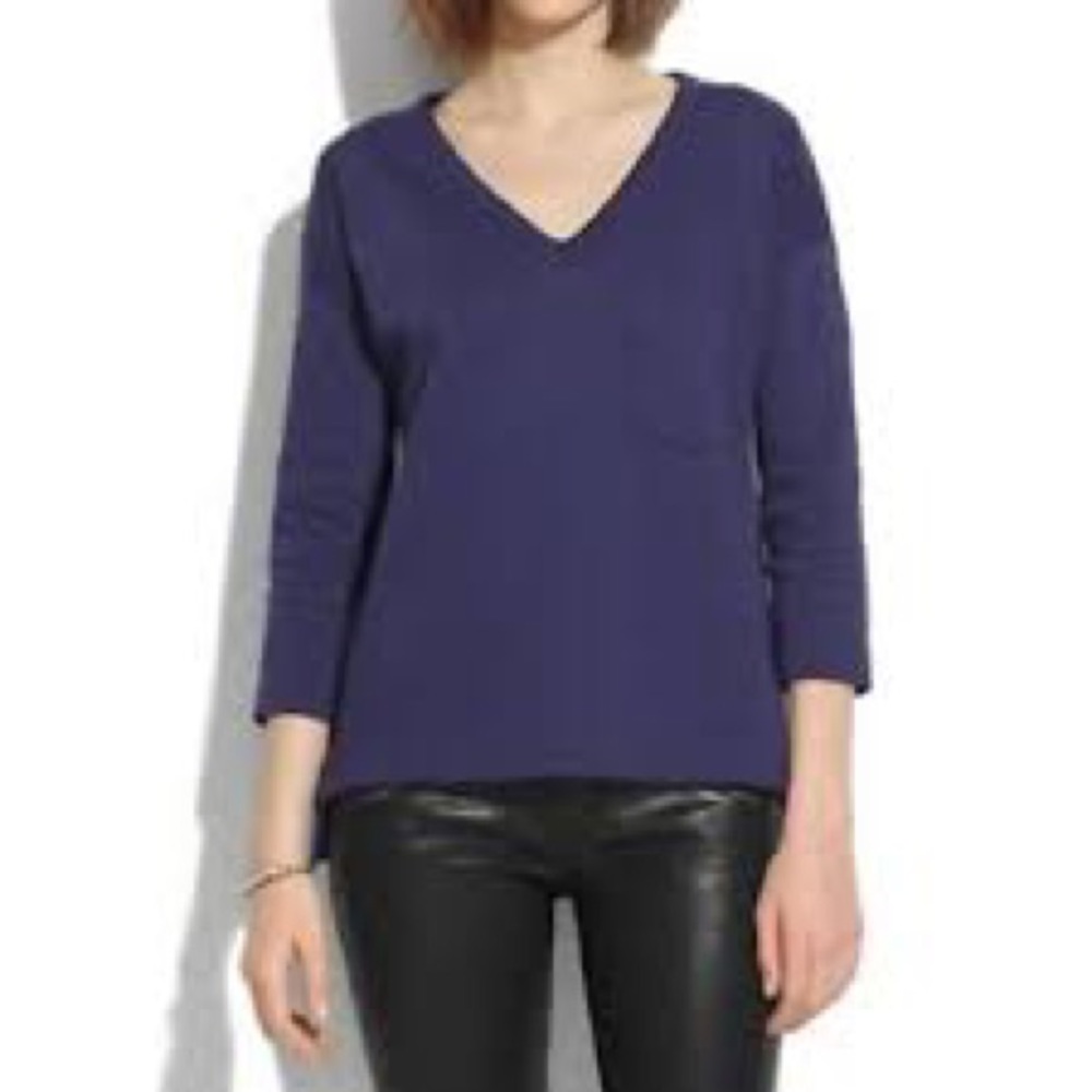 Madewell Navy V-neck Top w/ Side Zippers Size XS-S